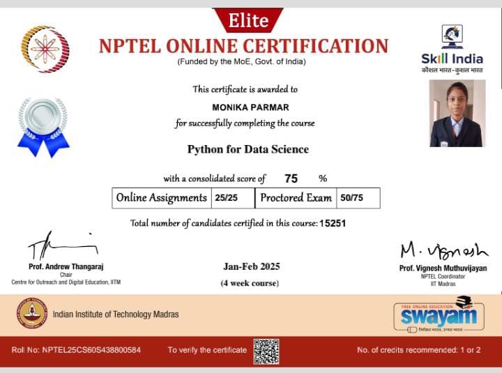 nptel certification - monika parmar